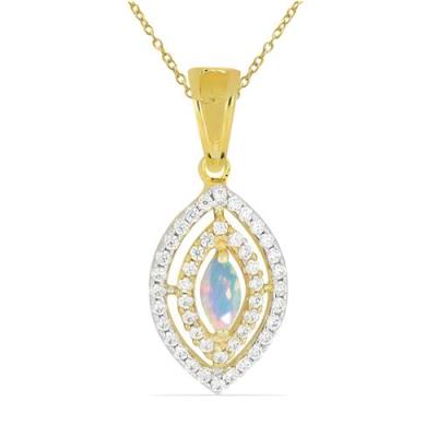 BUY 14K GOLD REAL ETHIOPIAN OPAL GEMSTONE WITH WHITE DIAMOND HALO PENDANT
